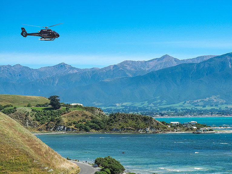 Helicopter flying over New Zealand