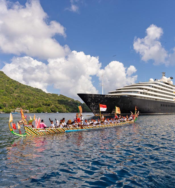 Traditional Kora Kora Boat welcome, Indonesia