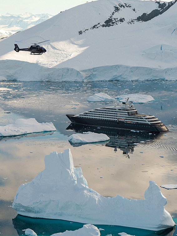 Scenic Eclipse cruising Lemaire Channel, Antarctica