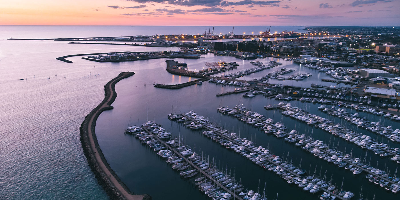 Ship port in Freemantle Perth at sunset