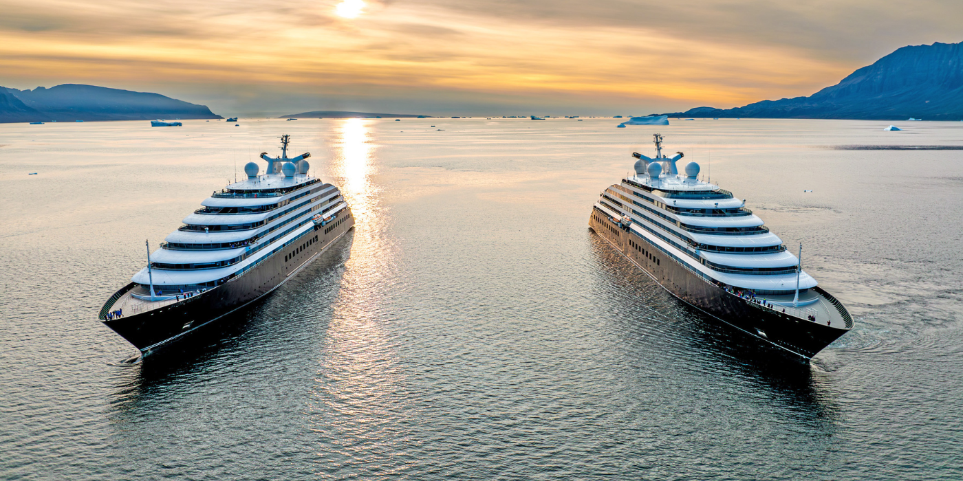 Two Scenic Eclipse cruise ships in the ocean side by side