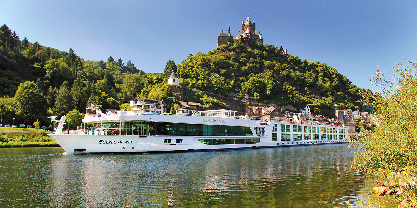 Scenic Jewel cruising past Reichsburg Castle, Cochem, Germany