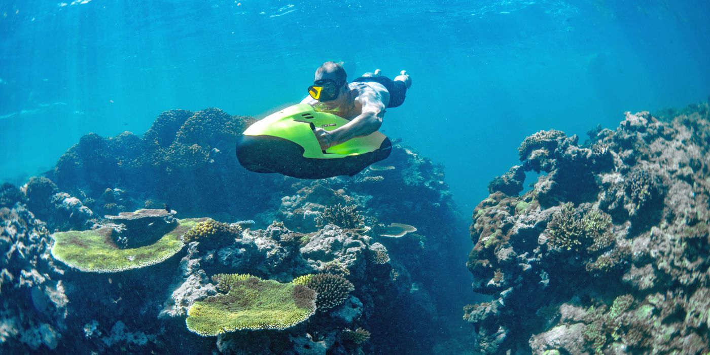 Scenic Eclipse II guest using a SEABOB to explore the ocean floor