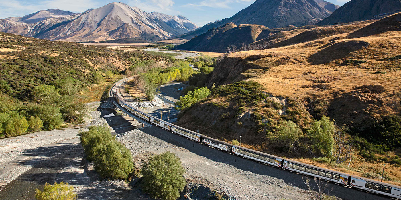 Train going through New Zealand's southern alps