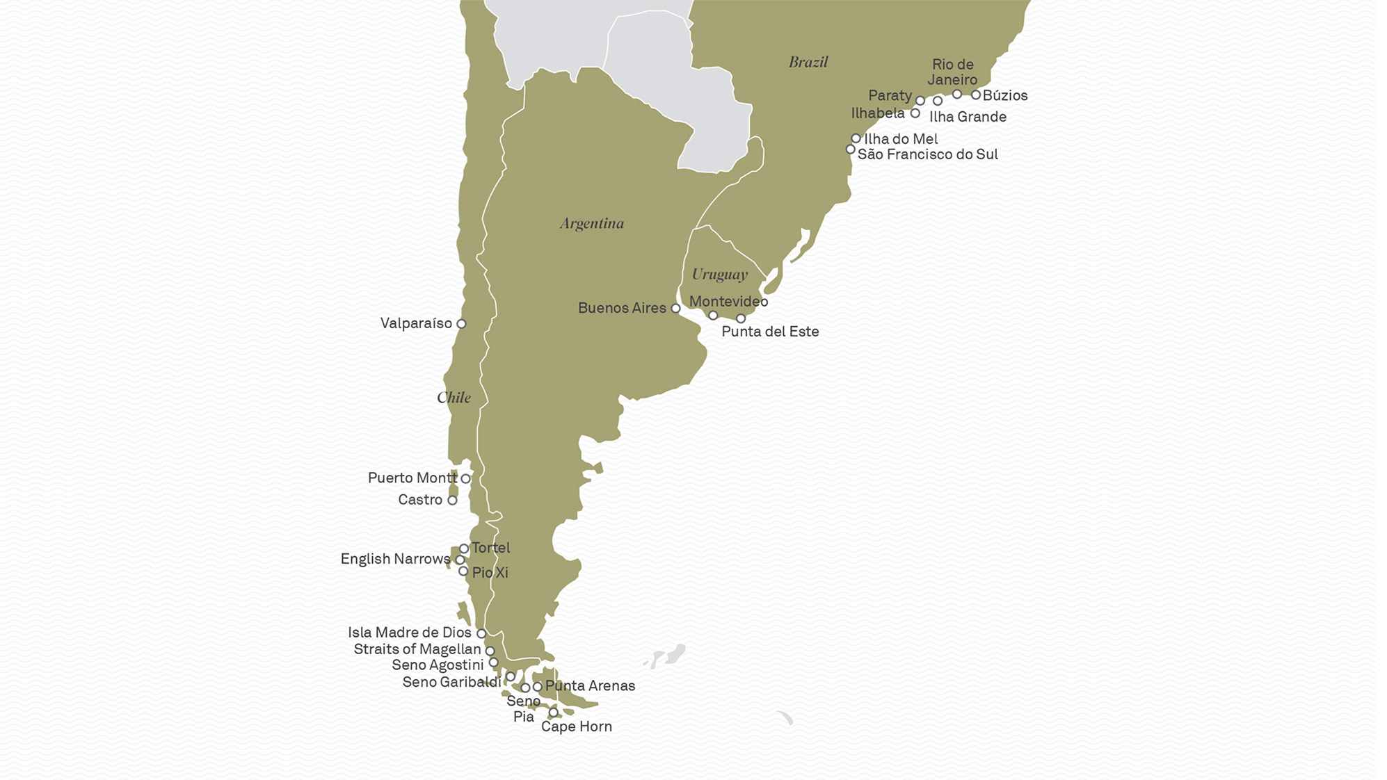 Map of destinations in South America