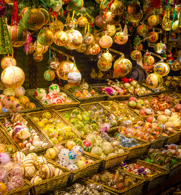 Christmas market stall with decorations