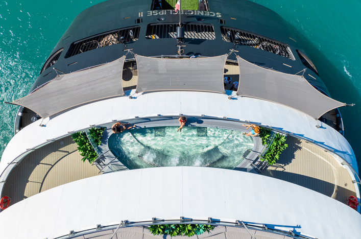 Aerial photo of pool on board cruise ship