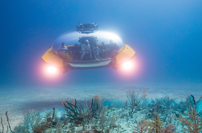 Submersible under water with passengers