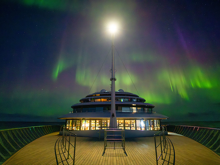 Scenic Eclipse I under the Northern Lights, Evigshead Fjord