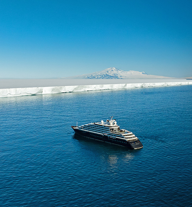 Scenic Eclipse II at the Ross Sea ice shelf, East Antarctica
