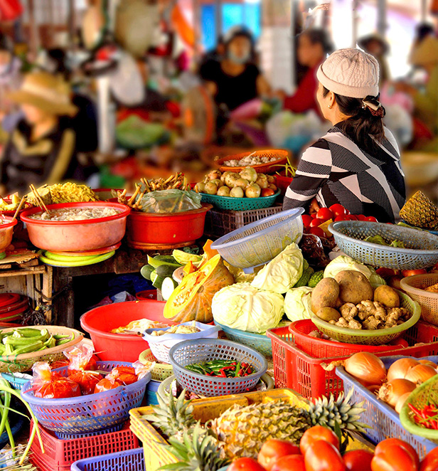 Local food market in Hoi An, Vietnam