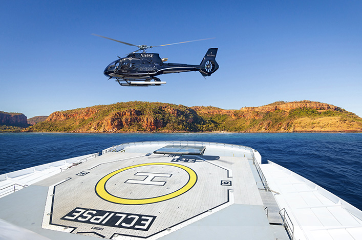 Helicopter landing on board the Scenic Eclipse